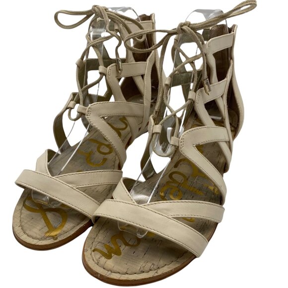 Sam Edelman Dawson Beige Leather Low Wedge heel Ghillie Sandal Women's Sz 7.5 M - Picture 12 of 13